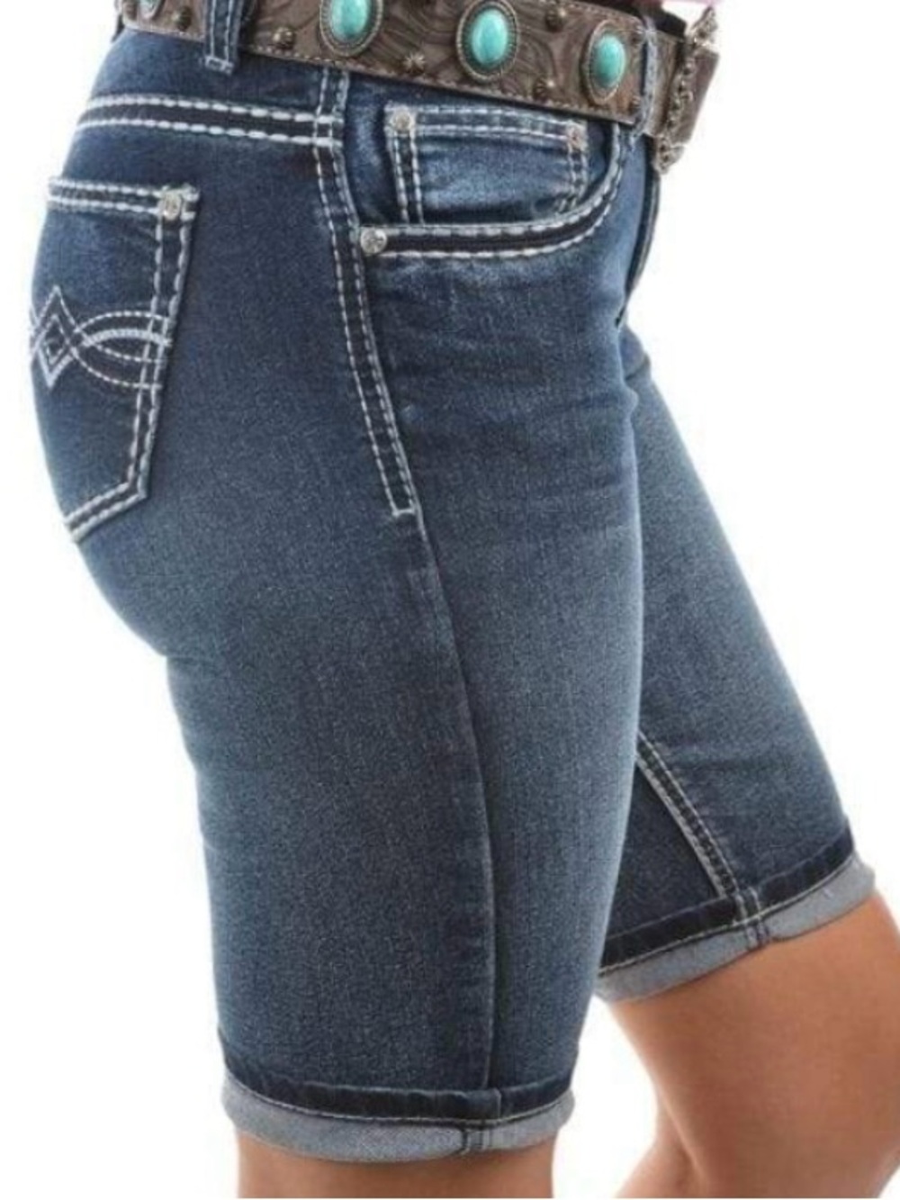 Lei Ashley Low Rise Classic Dark Blue Denim Bermuda Shorts - Women - Picture 6 of 6